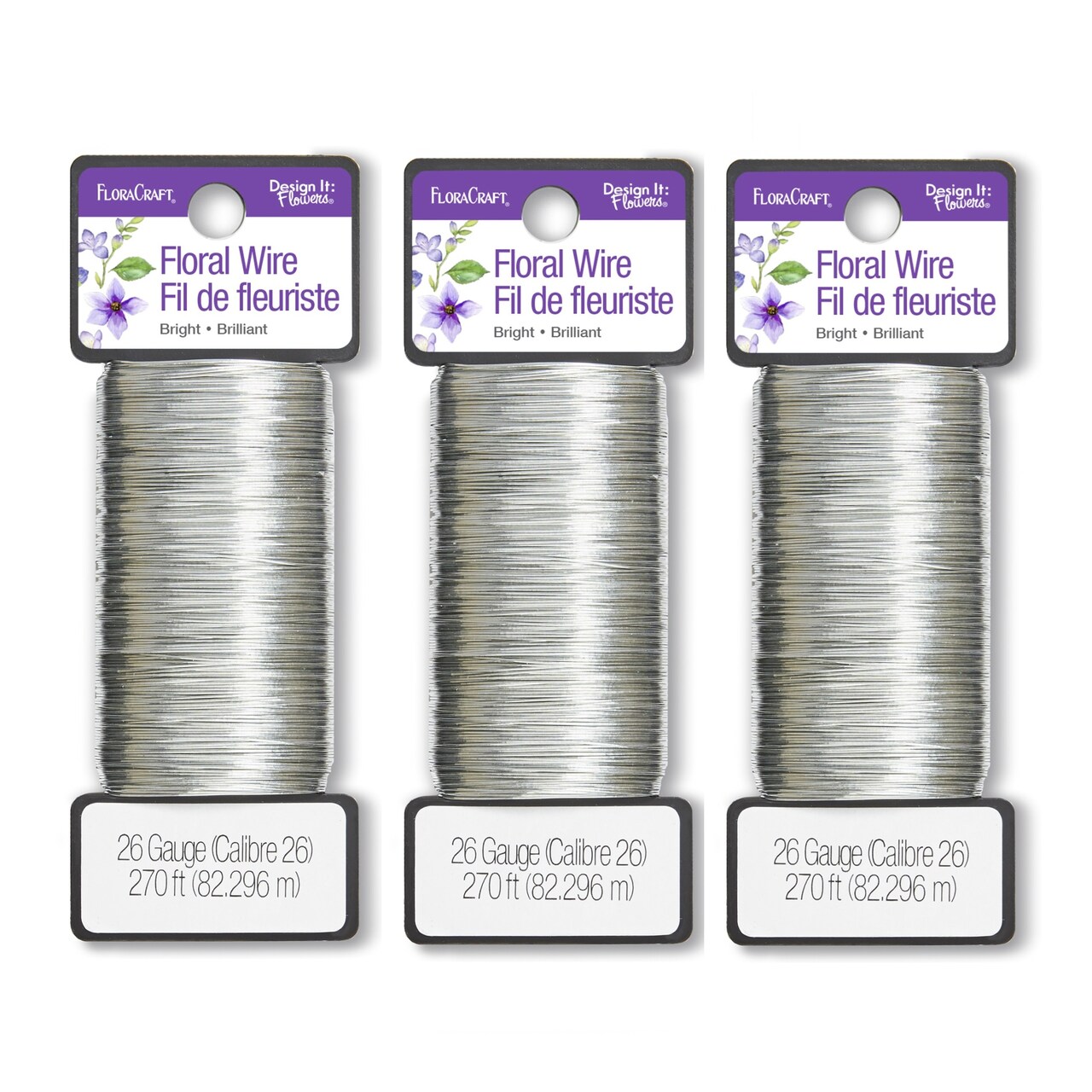 Multipack of 3 - FloraCraft 26 Gauge Floral Wire 270'-Bright Silver